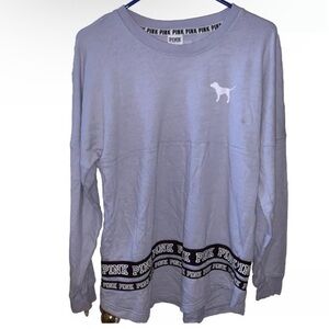 Victoria's Secret Pink Lavender Lilac Long Sleeve Dog Logo Varsity Crew Tee Med